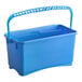 A blue plastic bucket with a handle.