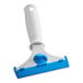 A white and blue plastic Lavex glass scraper with a handle and safety cap.