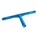 A blue plastic Lavex 14" T-bar handle with holes.