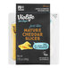 A package of Violife Just Like Mature Cheddar vegan cheese slices on a black background.