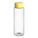 A clear plastic cylinder bottle with a yellow lid.