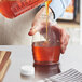 A person pouring honey into a 16 oz. Classic Queenline PET Honey Bottle.