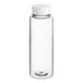 A clear plastic bottle with a white cap.