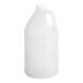 A translucent HDPE jug with a white ribbed cap and handle.