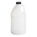 A translucent white HDPE jug with a black ribbed cap.