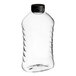 A clear plastic Ribbed Hourglass PET honey bottle with a black cap.