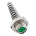 A stainless steel T&S threaded outlet with green thread.