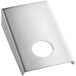 A silver rectangular stainless steel bracket with a hole in the center.