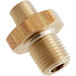 A brass T&S hex nipple with male NPT threads on each end.
