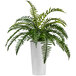 A 36" artificial fern plant in a white ribbed metal planter.