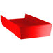 A Regency red plastic shelf bin with a handle.