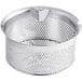 A silver metal Garde 2.5 mm food mill sieve with holes in it.
