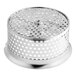 A silver metal Garde 6 mm food mill sieve with holes.