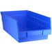 A Regency blue plastic shelf bin with a handle.