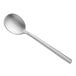 An Acopa Phoenix stainless steel bouillon spoon with a long silver handle.