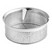A close-up of a stainless steel Garde 3 mm Food Mill sieve with holes.