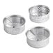 A silver Garde XL stainless steel rotary food mill basket with holes.