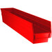 A red Regency plastic shelf bin with a handle.