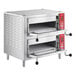 A silver rectangular Avantco bakery deck oven with two shelves and a red panel.