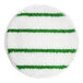 A white and green striped carpet bonnet with green scrubbing strips.