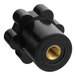 A black plastic hex knob with a gold threaded nut.
