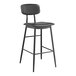 A Lancaster Table & Seating black bar stool with black vinyl seat and backrest.