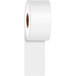 A roll of white linerless media with a white background.