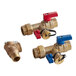 A group of brass pipes with red and blue Easyflex valves.