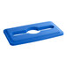 A blue Lavex Pro rectangular recycling bin lid with a hole in the middle.