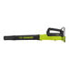 A green and black Sun Joe cordless leaf blower with batteries and charger.