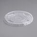 A clear World Centric plastic cold cup lid with a straw slot.