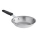 A close-up of Vollrath stainless steel frying pan with a black silicone handle.