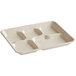 A white World Centric compostable fiber tray with five compartments.