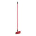 A red Lavex floor scrub brush with a black handle and a red squeegee handle.