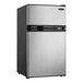 A silver and black Danby Designer reach-in refrigerator with two doors.