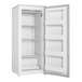 A white Danby reach-in freezer with open doors on a white background.