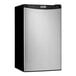 A silver and black Danby Designer refrigerator with a white surface.