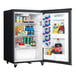 A Danby stainless steel reach-in refrigerator filled with food and drinks.
