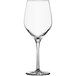 A close-up of a clear Schott Zwiesel Bordeaux wine glass with a stem.
