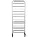 A white metal Winholt platter rack with wheels and metal bars.