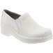A white leather Klogs clog with a white sole.