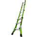 A green ladder with black handles.