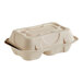 A World Centric compostable fiber hoagie clamshell with two compartments filled with food.