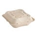 A white compostable fiber clamshell with 3 compartments and a square top.