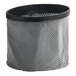 A grey mesh basket with a black rim.