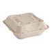 A white square World Centric compostable fiber container with a square lid.