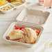 A sandwich and fruit in a World Centric compostable 3-compartment container.