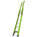 A green Little Giant fiberglass ladder with black handles.