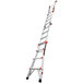 A Little Giant aluminum articulated ladder with white and orange accents and a red handle.