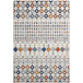 A white room with a 4' x 6' Abani Casa Collection multicolor Moroccan area rug with geometric patterns.